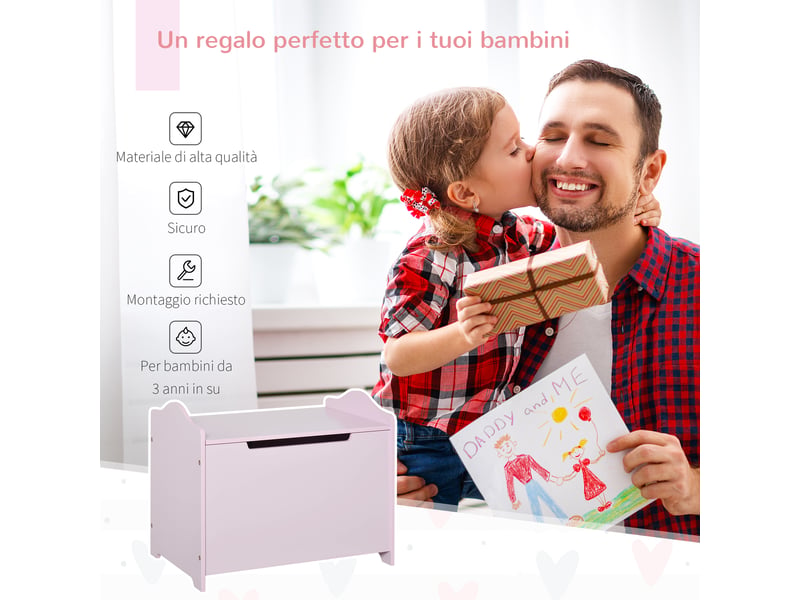  Banc de rangement en bois pour jouets, banc de rangement pour chambre d'enfant avec couvercle à piston pneumatique, 60 x 40 x 48 cm, rose  - Conforama E