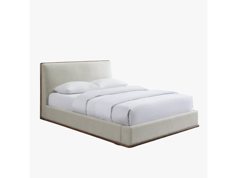  Lit double en tissu beige et bois foncé 160x200 cm  - Conforama A