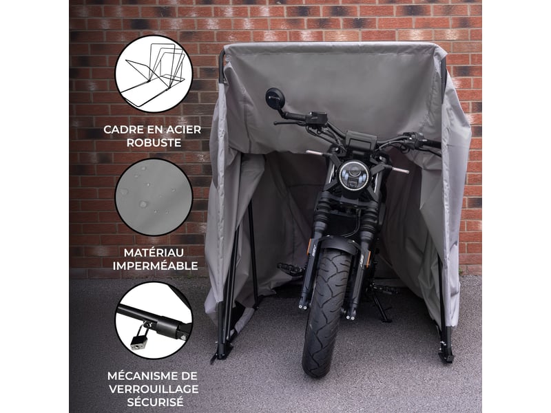 Tente de rangement moto grande grise tissu oxford acier imperméable abri rangement jardin vélo scooter housse garage anti-uv boulons sol verrouillable 218115 - Conforama B