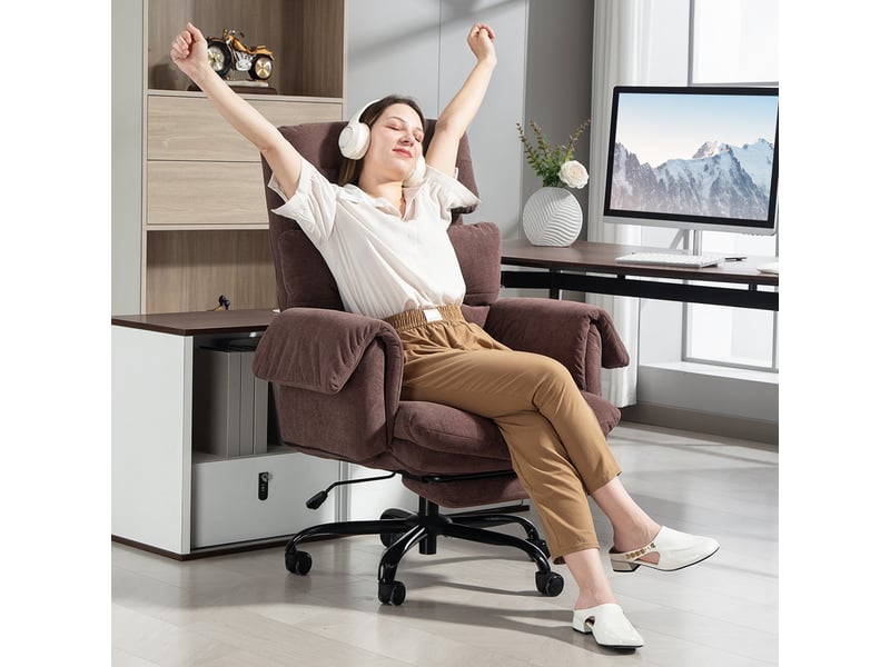  Chaise de bureau avec dossier réglable, chaise de bureau à roulettes rembourrée, fauteuil rembourré, réglable en hauteur, acier, marron  - Conforama C