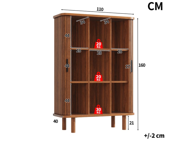 Buffet haut 110x40x160 cm à porte à rideau mdf et bois marron foncé - Conforama E
