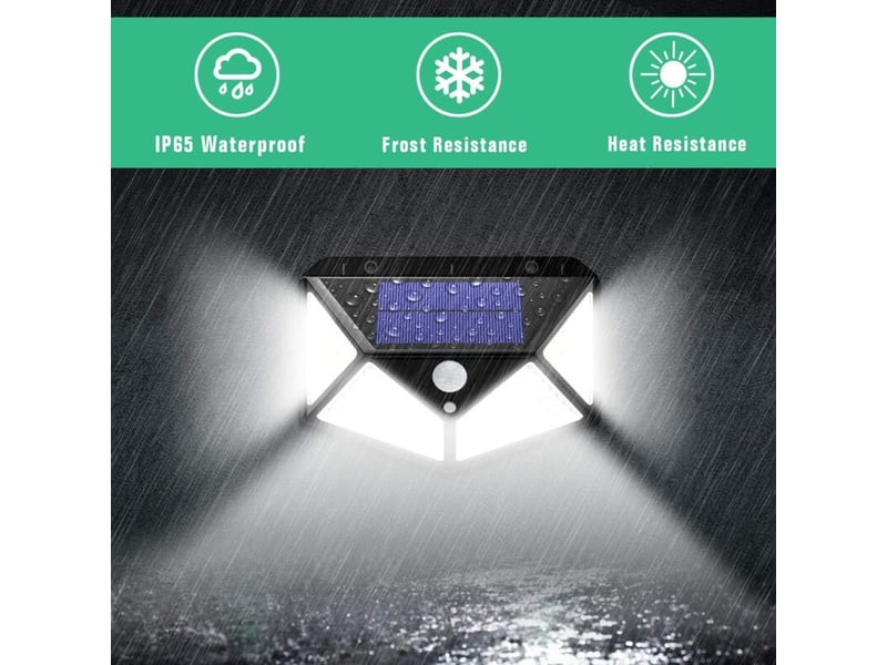Lampe solaire extérieure 100 led 2200ma capteur de mouvement, projecteur sans fil, 3 modes, jardin cour - Conforama D