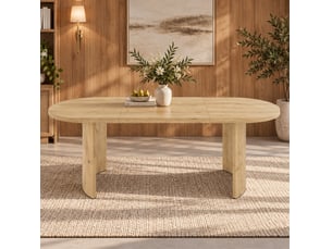 Table à manger 200x90x75 cm, 6 à 8 personnes, angles arrondis, plateau 28 mm pieds courbés mdf chêne clair