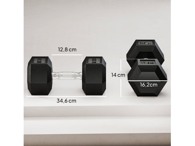  Lot de 2 haltères hexagonaux 35 kg noir et argent en métal, prise antidérapante pour exercices  - Conforama C