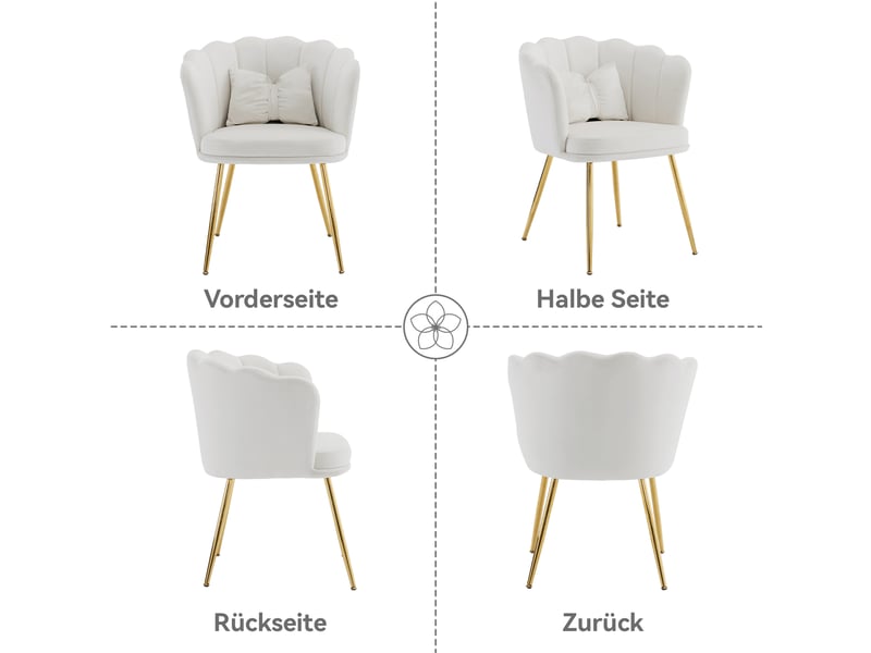  Lot de 6 fauteuils,63x58x77 cm,avec coussins et pieds métal dorés,velours,beige  - Conforama D