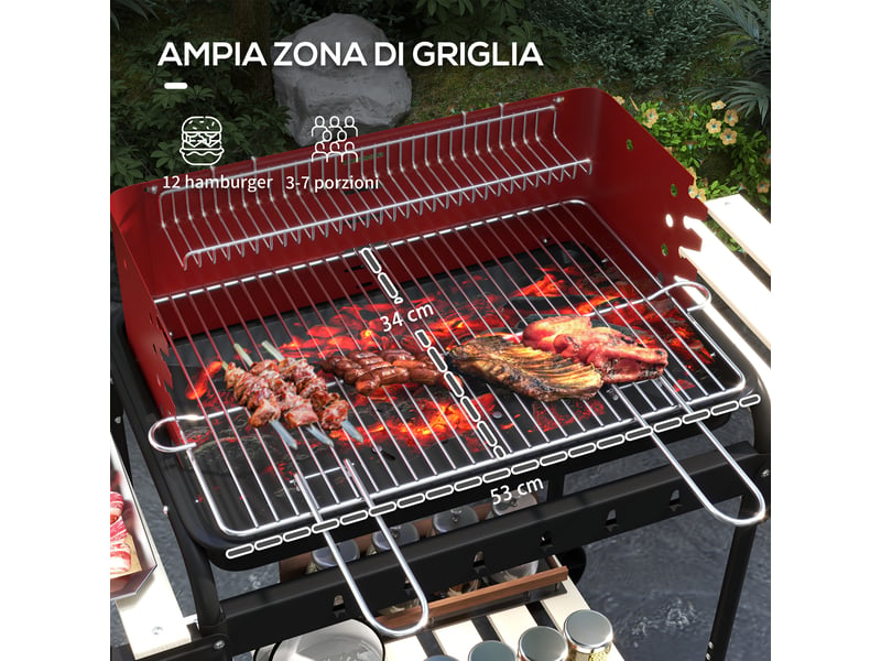  Barbecue à charbon pour jardin, gril réglable sur roulettes, 103 x 47 x 95 cm  - Conforama R