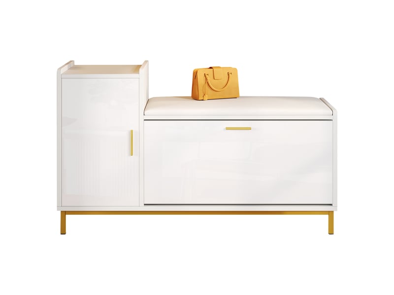  Meuble à chaussures 2 niveaux avec assise rembourrée pour entrée 100×38×68 cm blanc et or  - Conforama A