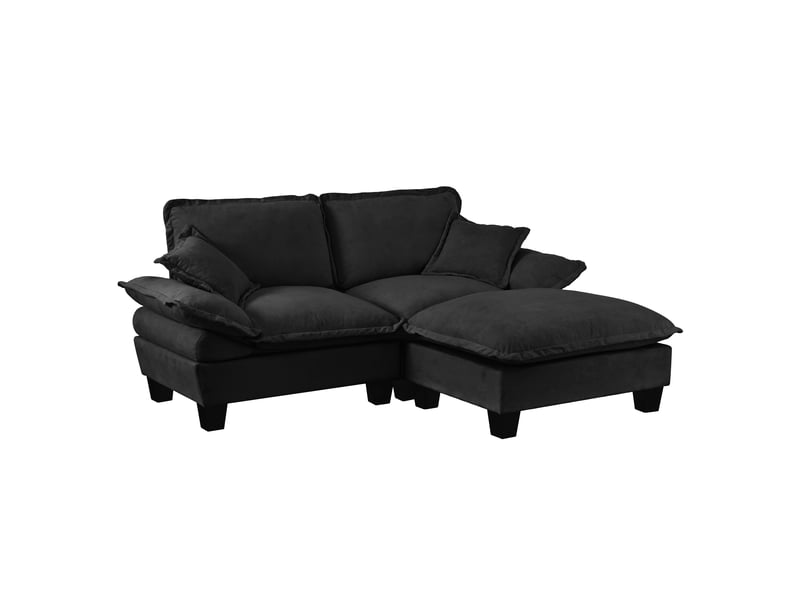  Canapé d'angle modulaire cloud avec ottomane mobile et coussins, pour salon et appartement, en chenille noire  - Conforama A