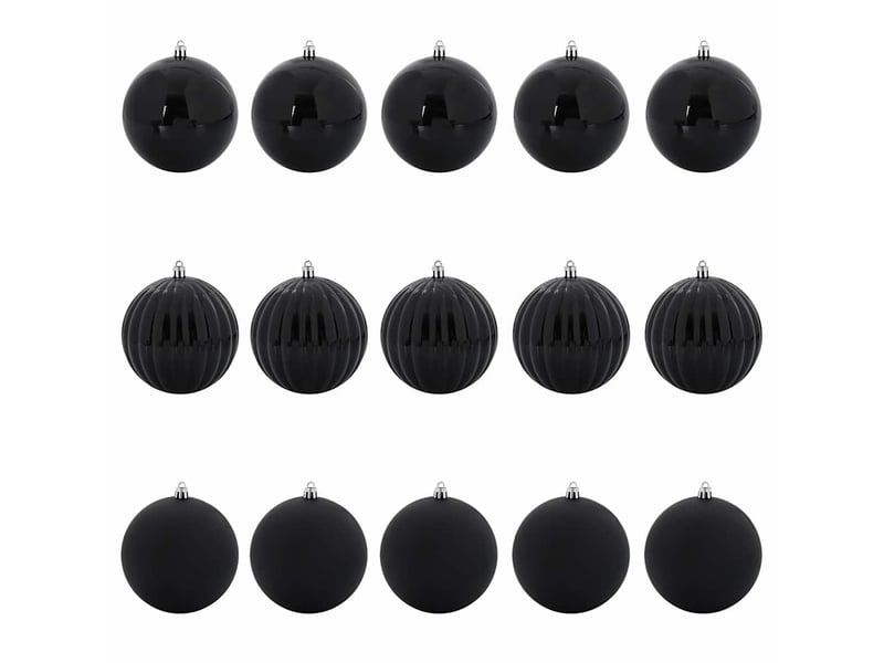  Ensemble de boules de noël xl 15 pcs noir ø 10 cm plastique  - Conforama A