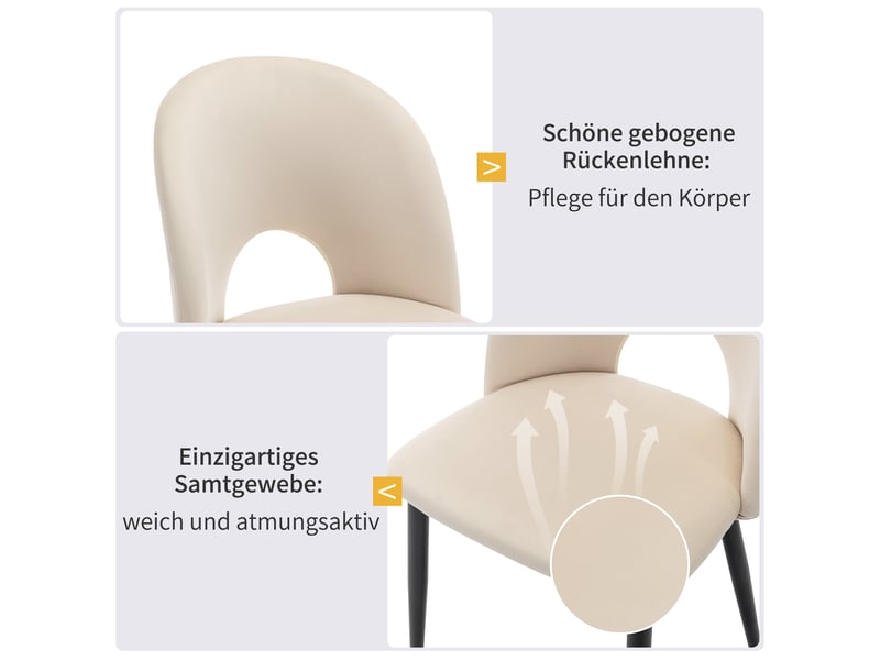  Lot de 6 chaises de salle à manger,47x44x84 cm,avec pieds réglables,velours,beige  - Conforama E