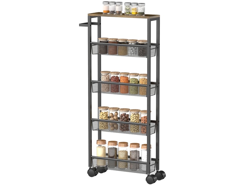  Chariot de rangement à 5 niveaux en métal et roulettes noir 47 x 13 x 96,5 cm  - Conforama B