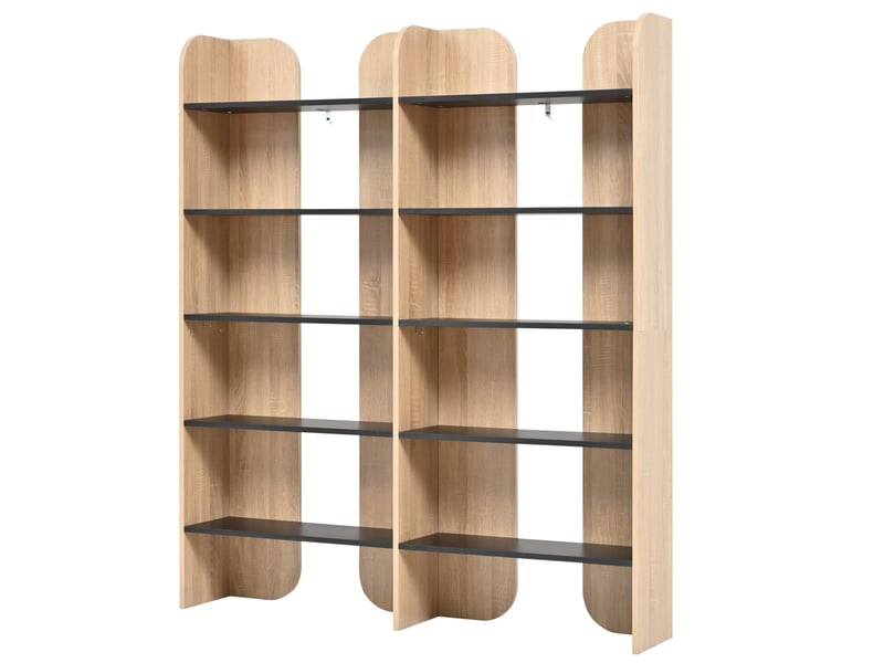 Bibliothèque 135x25x160 cm 5 niveauxouverte, grand rangement, étagère ouverte, panneauxde particules, naturel et noir - Conforama A