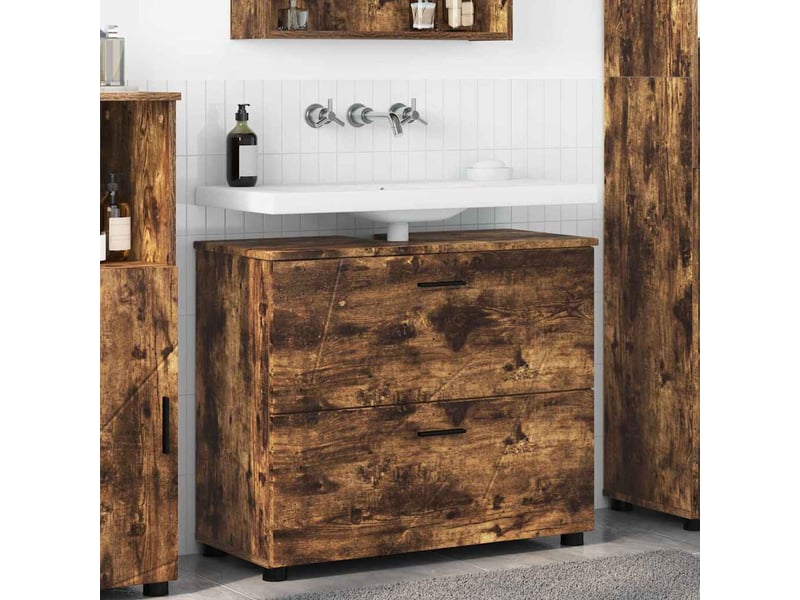  Cabinet de salle de bain, armoire salle de bain chêne fumé 76,5 x 35 x 64 cm cf65315  - Conforama B