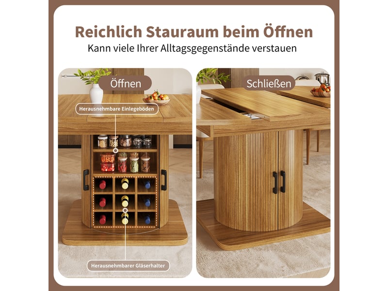  Marron foncé table à manger extensible avec rangement, design moderne, structure fonctionnelle pour cuisine et salle à manger  - Conforama E