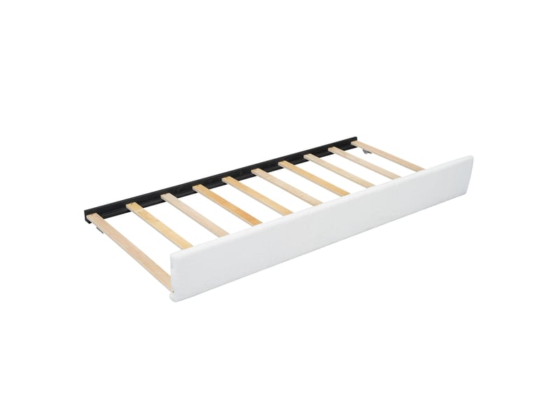 Lit gigogne pour enfant 90x200 cm avec tête de lit, sommiers, style épuré , peluche blanche, sans matelas - Conforama R