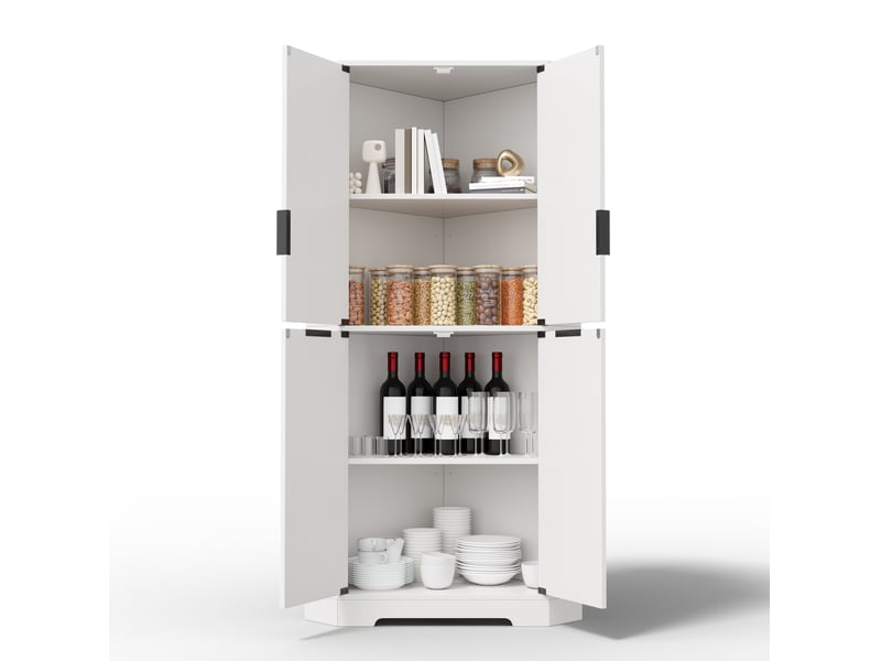  Meuble d'angle de rangement avec 4 portes et étagères réglables pour cuisine et salon en mdf blanc 60 × 60 × 172 cm  - Conforama A
