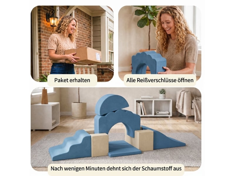  7 blocs de jeu en mousse xxl pour enfants - bleu foncé avec base antidérapante pour petits  - Conforama D
