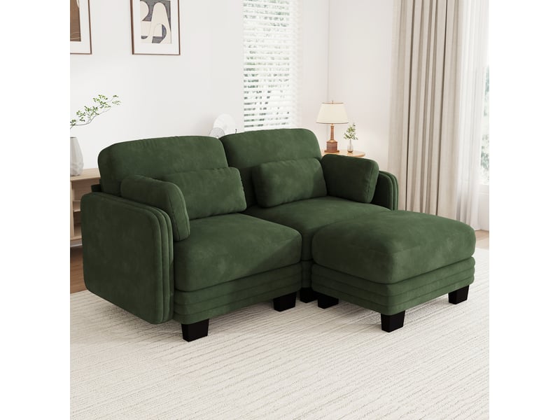 Canapé modulable d'angle 2 places 176x143x88 cm avec pouf en chenille vert - Conforama D