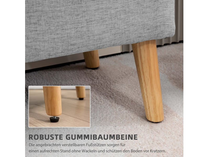  Banc de rangement tcqpz rembourré 110 x 39 x 45 cm gris aspect lin bois d'hévéa  - Conforama D