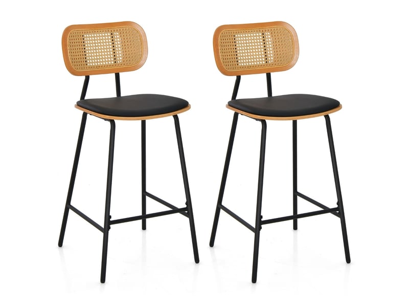  Lot de 2 tabourets de bar en rotin 45 x 45 x 94 cm dossier ergonomique design moderne pour cuisine en métal noir 20_0020164  - Conforama A