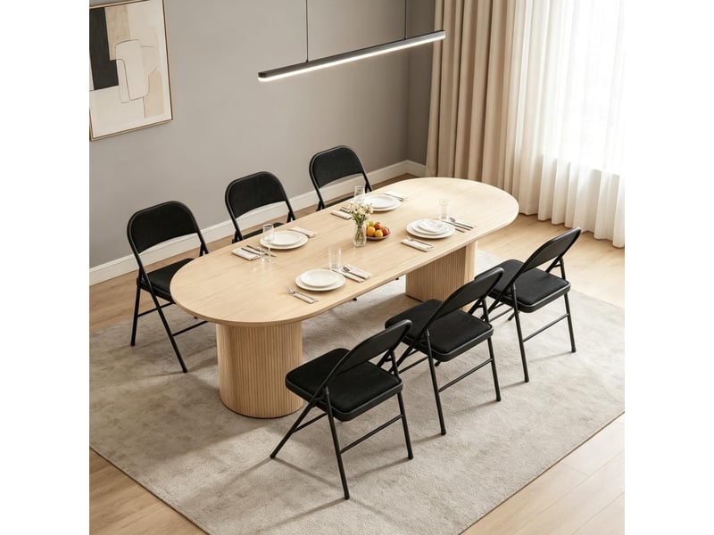  Chaises de salle à manger pliantes, lot de 6 avec assise rembourrée, en acier et tissu polyester noir  - Conforama D