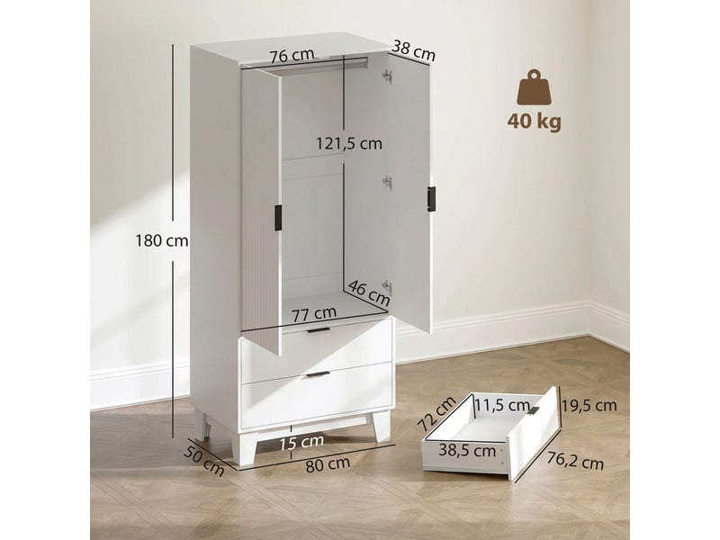  Armoire chambre penderie style moderne 80x50x180 cm blanc  - Conforama C