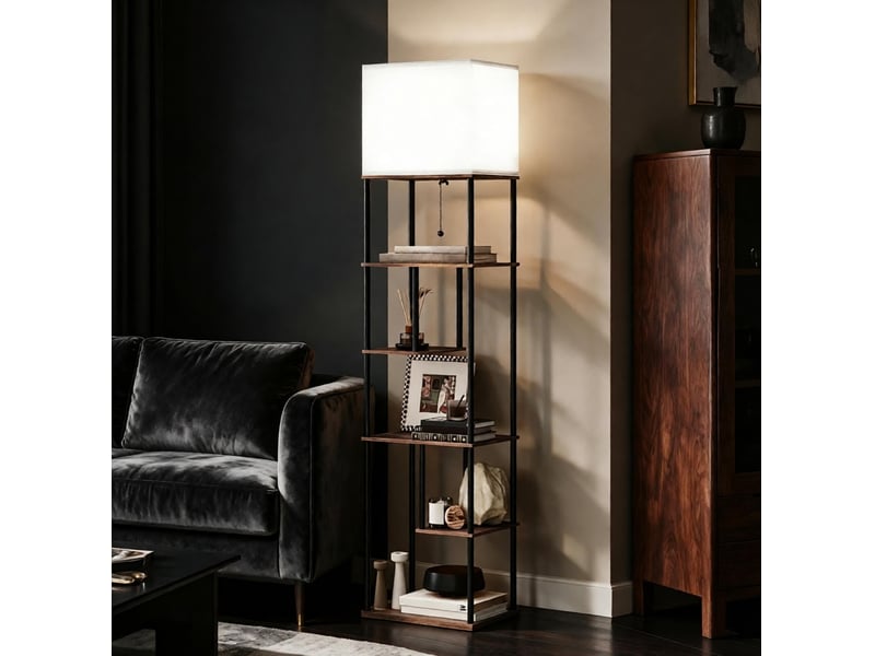  Lampadaire 40x29x171 cm réglable avec télécommande mdf métal beige noir brun rustique  - Conforama C