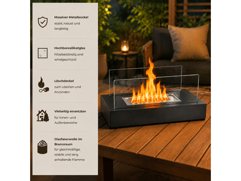  Zmh cheminée éthanol de table 35x18x15cm avec deux abat-jours en verre trempé  - Conforama D