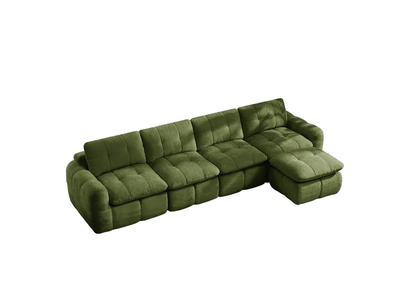  Canapé d'angle modulable modenvie 4 places vert en chenille avec pouf, sans montage, 334 x 160 x 68 cm  - Conforama A