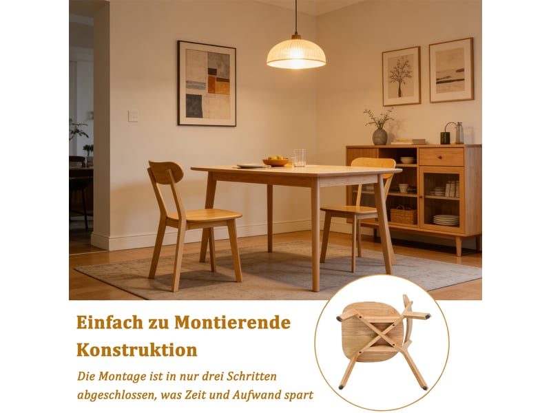  Lot de 2 chaises de salle à manger 100 % bois massif, style mid-century, dossier incurvé ergonomique, patins réglables, finition naturelle  - Conforama D
