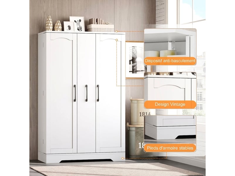  Buffet de cuisine blanc 120x78x35 cm avec tiroir vertical 4 niveaux et étagères réglables  - Conforama E