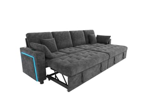Canapé d'angle convertible 4 places gris en tissu, led, usb-c et dossier réglable 3 positions pour le salon