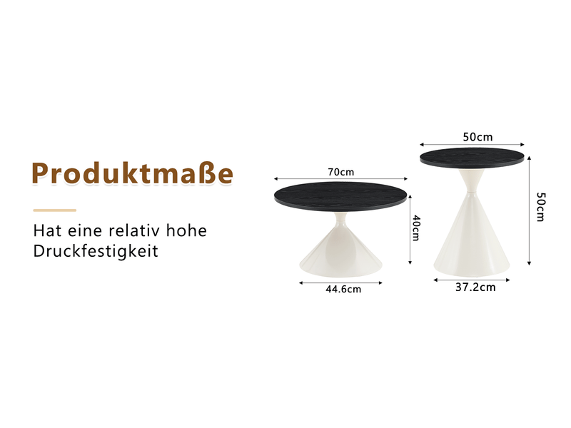  Tables basses gigognes à 2 pièces avec forme conique, plateau effet bois noir, pour salon et bureau  - Conforama D