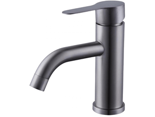Robinet d'eau chaude et froide à levier unique, coude en acier inoxydable gris, trou unique pour eau chaude et froide
