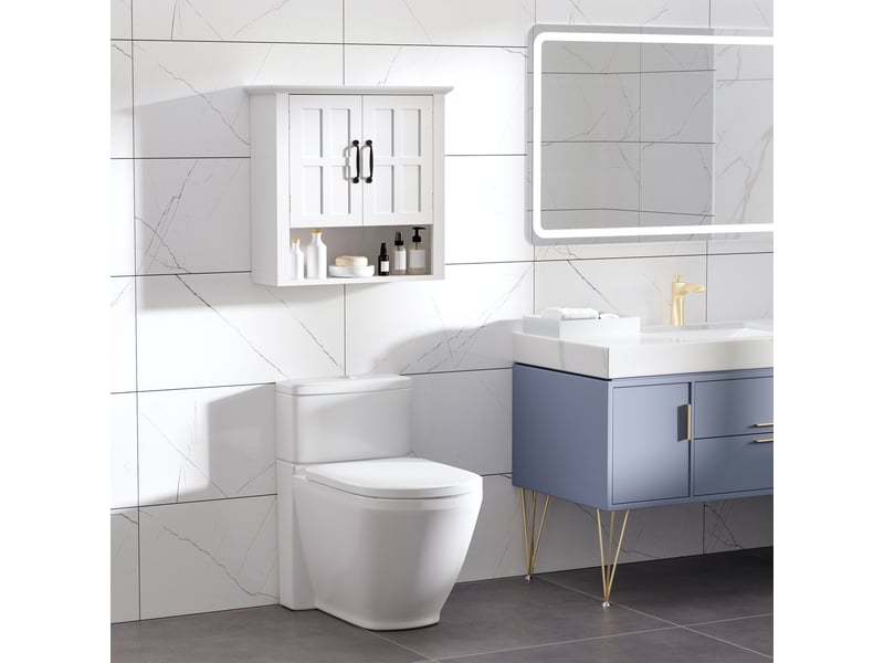  Armoire murale salle de bain 60 x 20 x 58 cm, blanche, 2 portes, étagères réglables et niche  - Conforama D