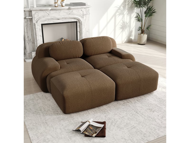  Canapé modulable, canapé 2 places, en velours tricoté, marron, sans structure, pour salon, mobilier pour espace de vie, chambre  - Conforama R