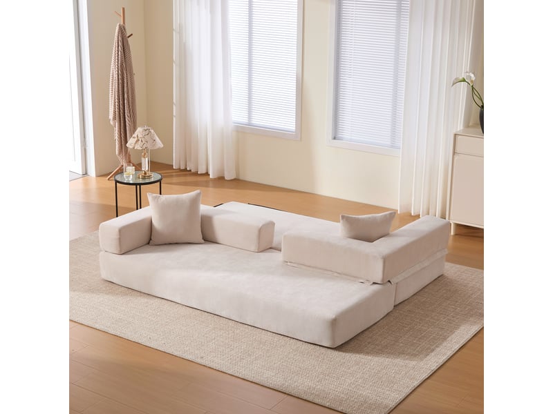 Canapé modulable modenvie 2 places en chenille beige avec poches latérales et base antidérapante  - Conforama E