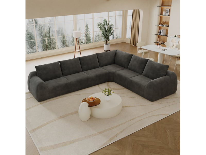  Canapé d’angle en l 334x267x85 cm, 6 places, compressé, sans montage, gris foncé  - Conforama B