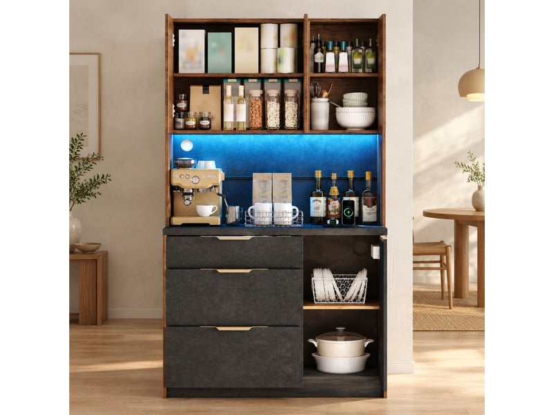  Buffet haut 4 portes 3 tiroirs led avec prises 100 x 40 x 180 cm evryae  - Conforama B