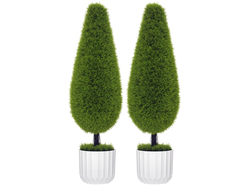  Lot de 2 cyprès artificiels avec pots de ø12 x 16 cm, mousse et ciment, en pe et plastique, vert et blanc  - Conforama A