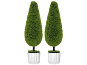 Lot de 2 cyprès artificiels avec pots de ø12 x 16 cm, mousse et ciment, en pe et plastique, vert et blanc