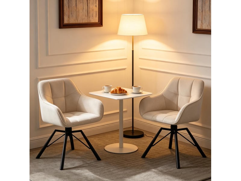  Chaises de salle à manger 2 pièces pivotantes à 360° avec accoudoirs, velours, blanc crème  - Conforama D
