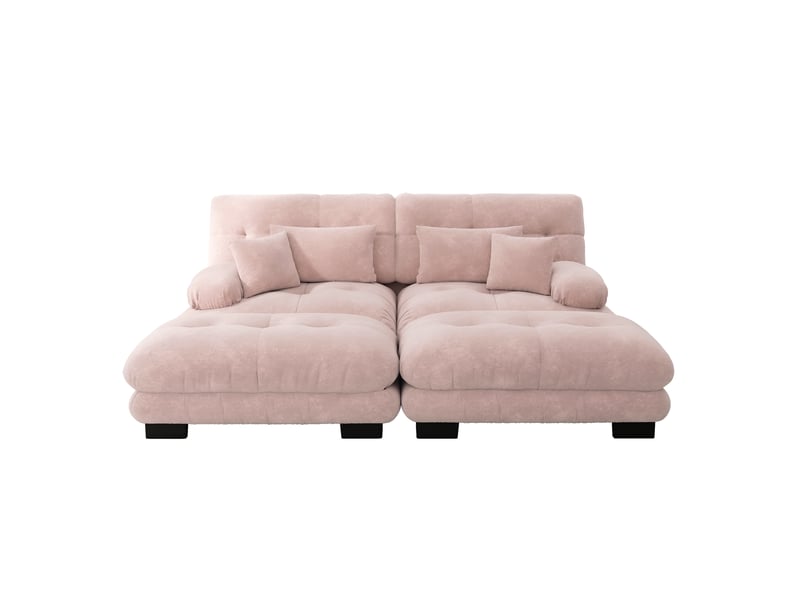 Canapé d'angle, canapé 2 places – style cloud, coussins inclus, en chenille, rose, larges accoudoirs - Conforama D