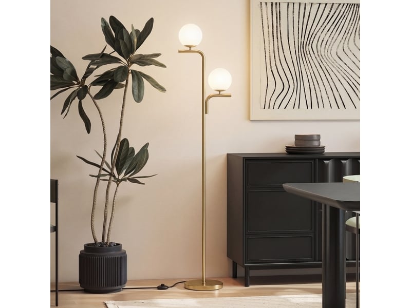  Lampadaire led double tete 33x28x170 cm en verre et acier avec 3 temperatures de couleur dore chicfurn  - Conforama B