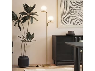 Lampadaire led double tete 33x28x170 cm en verre et acier avec 3 temperatures de couleur dore chicfurn