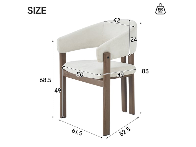  Lot de 4 chaises de salle à manger 61,5x52,5x83 cm avec accoudoirs, structure métallique, habillage en lin, teinte noyer+beige, style simple  - Conforama C