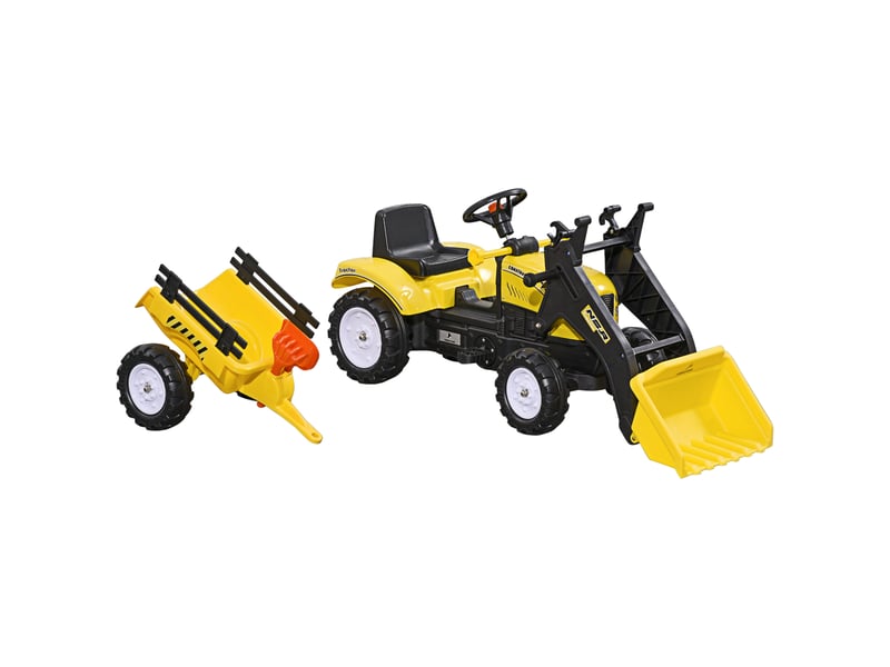  Tracteur à pédales tractopelle avec remorque pelle et rateau jaune noir  - Conforama E