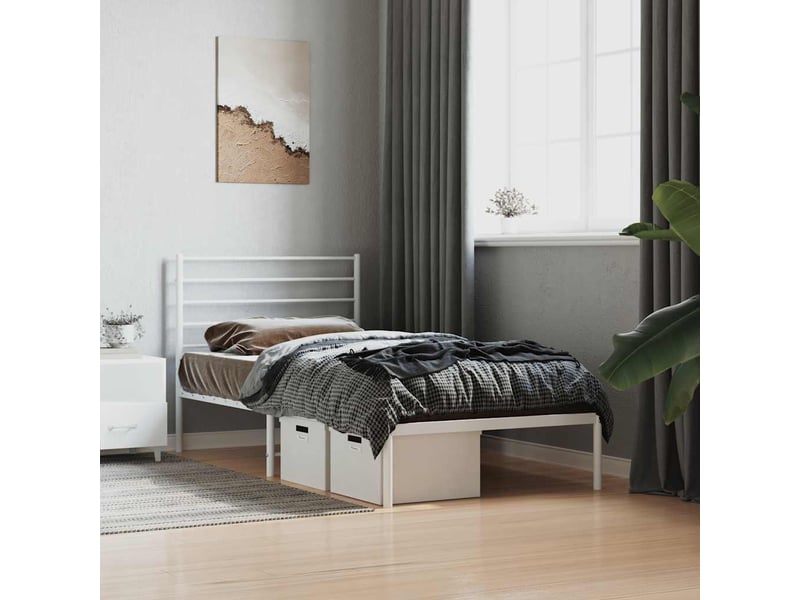  Lit simple- lit adulte -  cadre de lit métal sans matelas avec tête de lit blanc 80x200cm  - Conforama C