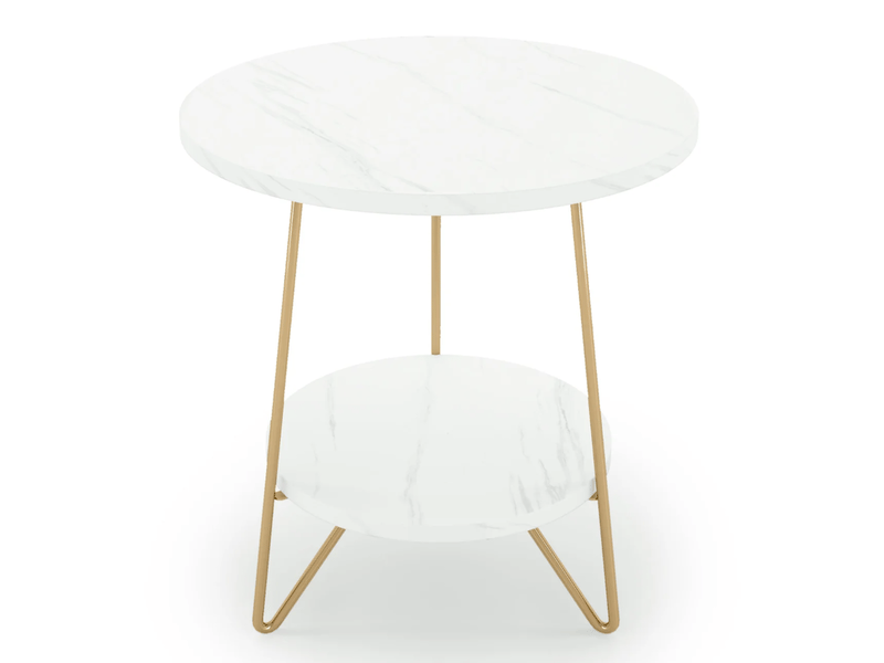  Table d'appoint ronde 48x48x55 cm à 2 niveaux métal or et blanc  - Conforama A