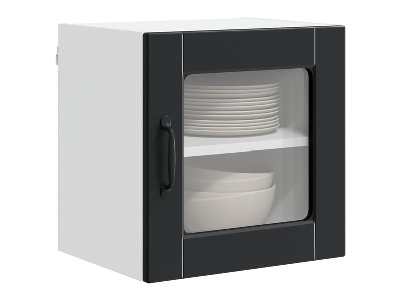 Meuble mural de cuisine, cabinet en verre mural 2 pc noir bois d'ingénierie - Conforama C